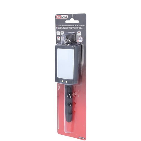 Schwarzes Inspektionswerkzeug mit weißem Bildschirm, KS TOOLS-Logo.